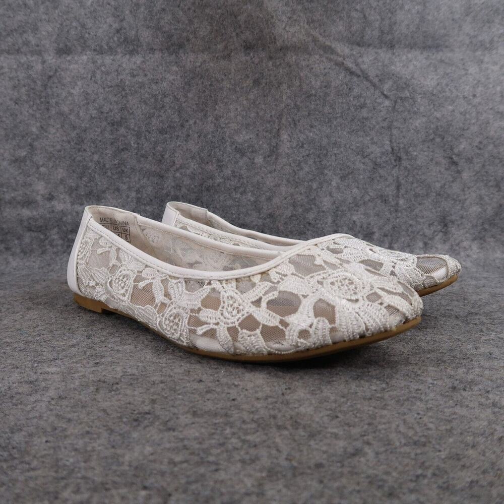GreatonU Shoes Womens 7.5 Ballet Flat Slip On Lace Crochet White Classic Fashion